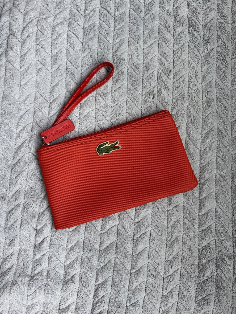 Lacoste Orange-Red Wristlet Clutch with Croc Logo